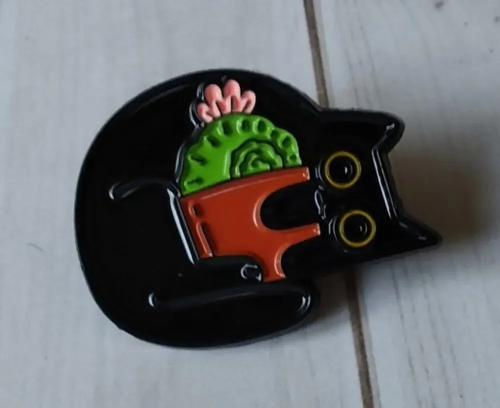 Cute Black Cat Cactus Pin Kitty Lapel Hat Funny Brooch